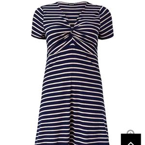 Torrid Navy and Taupe Striped Twist Front Dress